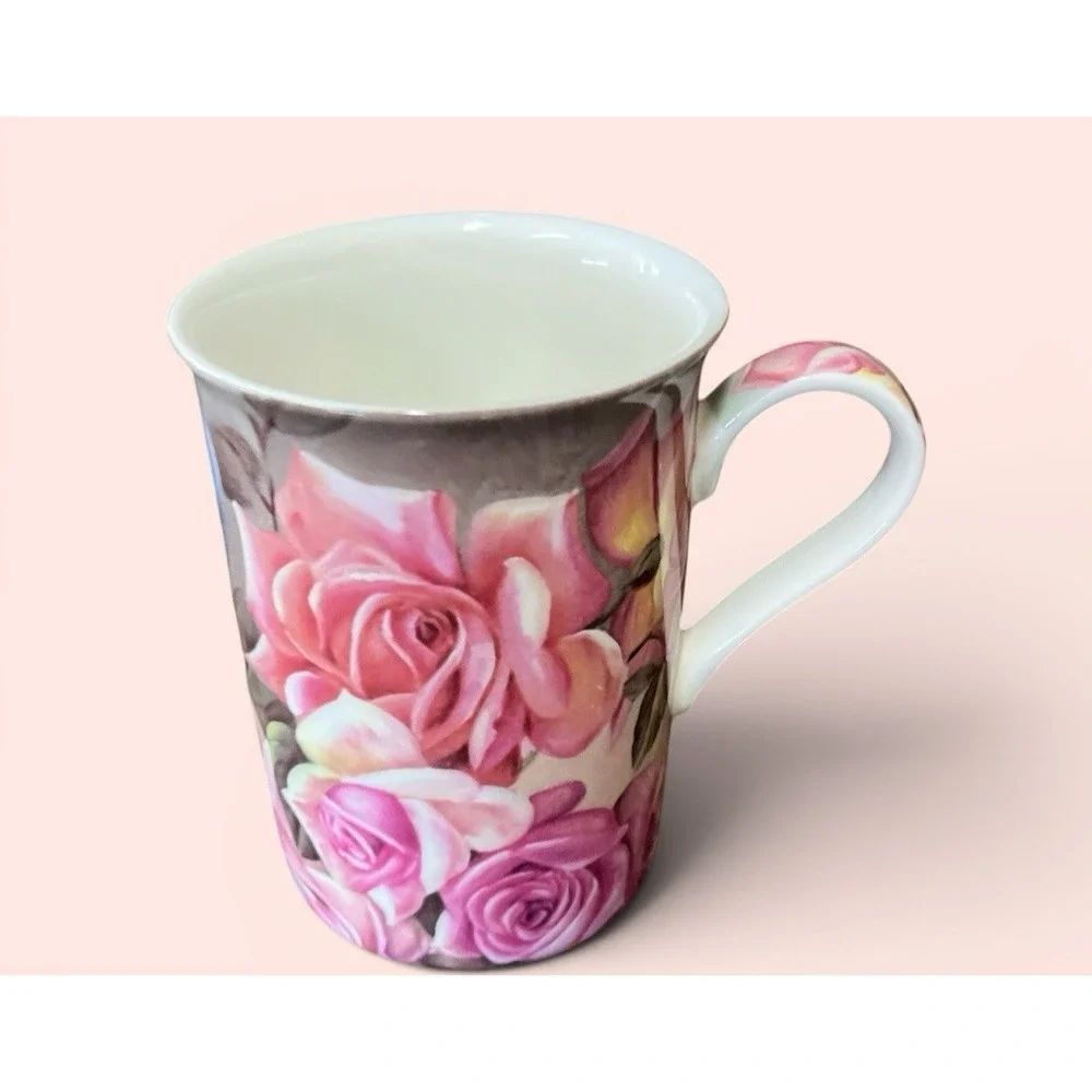 Stechcol Gracie Bone China Floral Pink Rose Coffee Mug Tea Cup 10 oz Flowers VTG